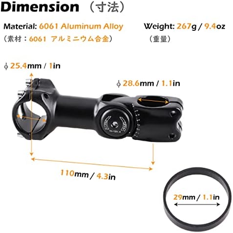 TRIWONDER 自転車ステム ハンドルステム バイクステム クランプ径 28.6mm 25.4mm マウンテンバイク ロードバイク クロスバイク 対応可能 0〜60度調整 ハンドルバー用 90mm / 110mm / 120mm / 130mm (25