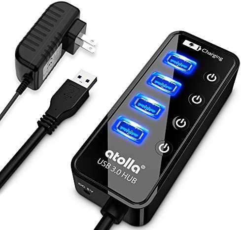 USB3.0ハブ 電源付き atolla 4ポート高速USB3.0 の 拡張 1充電ポート USB Hub 独立スイッチ付 5V/3A ACアダプタ付き