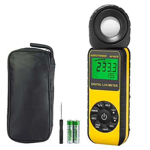 AP-881E デジタル 照度計 光度計 携帯型ライトメーター、高精度測定周囲温度測定器、高速応答 0.1-300 000 Lux/1-30 000 FC 最大/最小..