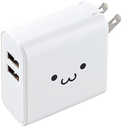 エレコム 充電器 USB コンセント 合計24W 2ポート USB-A 折りたたみ式プラグ 2台同時充電 おまかせ充電対応 ( iPhone SE3 / 14 / 13 / 12 / Android 各種対応) しろちゃん (ホワイトフェイス) EC-AC