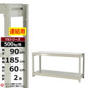 【クーポンあり】スチールラック 幅185 奥行60 高さ90 2段 ホワイトグレー 増連形式 500kg/段 YSシリーズ業務用 スチール棚 ボルトレス 中量棚...