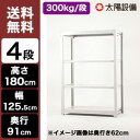 スチールラック 高さ180 幅125.5 奥行91 4段 単体形式 300kg/段 中量棚 ミドルモデルスチール棚 ラック 棚 本棚 スチールシェルフ 書棚 整理棚 収納ラック