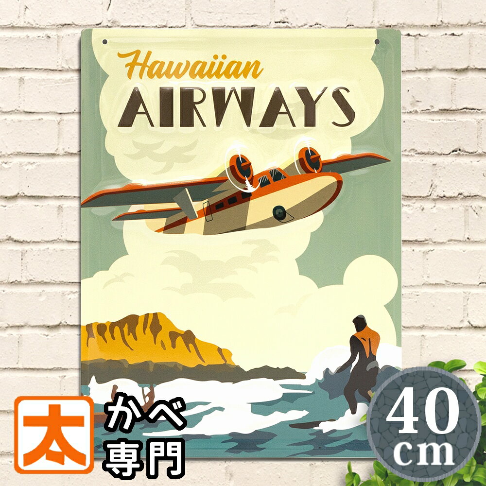 ブリキ看板 40e ハワイ ワイキキビーチ ダイヤモンドヘッド 飛行機 海 ポスター 絵 長方形 アート 壁掛け インテリア雑貨 アートパネル HAWAII プロペラ機 ラナイ島 サーフィン surf 風景画 おしゃれ モダン レトロ雑貨 アメリカン雑貨 プレート A3