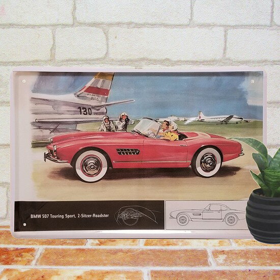 ブリキ看板 BMW オープンカー 赤 インテリア 飛行機 空港 ポスター 壁飾り 雑貨 小物 男前 絵画 一人暮らし 店舗用 ポイント消化 メール便可