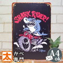 サメ グッズ 雑貨 ブリキ看板s シャークライダー バイク ポスター 男前インテリアアートパネル オートバイ 鮫 ジョーズ2 海辺 サーフ系 サインプレート 絵画 黒色 ブラック ヴィンテージ風 ビンテージ タペストリー おしゃれな アメリカン雑貨 小さい 30cm A4 メール便