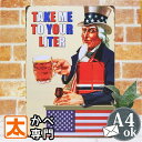 ブリキ看板 アメリカンなおじさん 生ビールで乾杯! ポスター インテリア BAR バー お酒 星条旗 絵画 アメリカン雑貨 一人暮らし 店舗用 プレート アメリカ雑貨