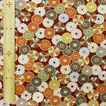 和調木綿 (菊金彩文様)赤 【布地 生地 和柄】【MT】