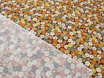 和調木綿 (菊金彩文様)赤 【布地 生地 和柄】【MT】