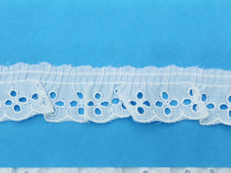 綿タックレース　2.5cm幅（花柄）白　10cm単位　切り売り