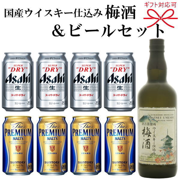 【ギフト品】『ビール＆ウイスキー梅酒よくばりギフト24』アサヒスーパードライ、サントリー ザ・プレミアムモルツ松井酒造合名会社 ウィスキー梅酒14度オンライン飲み会/誕生日プレゼント/ビールギフト/お中元暑中見舞い/残暑見舞い/お歳暮