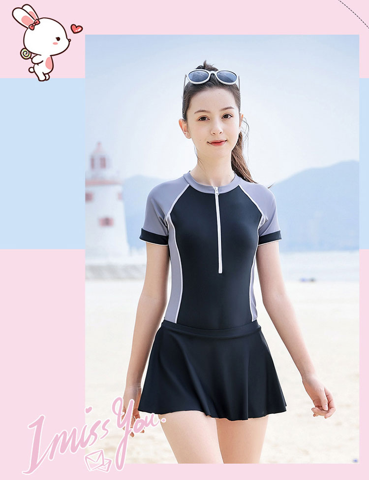 2点セット スクール水着 ブラック ブルー 通学 子供 キッズ 女の子 レディース水着 フィットネス水着 オールインワン+スカート 体型カバー 女性 みずぎ 着やせ 大人 スイムウェア おしゃれ プール 水遊び 記念写真 赤外線防止 半袖 UVカット ジム用 胸パット付き