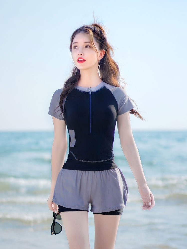 2点セット レディース水着 セットアップ 体型カバー 女性 みずぎ 着やせ 大人 スクール水着 トップス パンツ セパレート スイムウェア レデイース 水着 ミセス みずぎ おしゃれ スイミング プール 水遊び 記念写真 上下セット フィットネス水着 女性用 半袖 UVカット ジム用