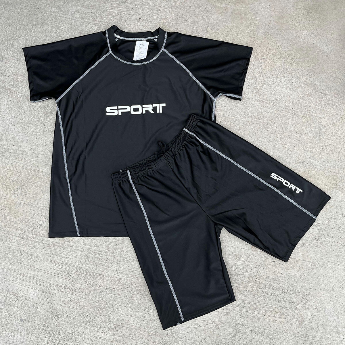 メンズ スイムウェア ラッシュガード 上下セット 水着セット セパレート フィットネス水着 競泳 半袖 スイミングパンツ トレーニング 水中ウォーキング 黒 かっこういい 大きいサイズ 競泳水着 メンズ 男性