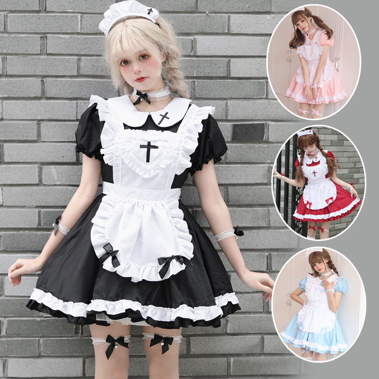 3点セット レディース ハロウィン コスプレ 衣装 コスプレ衣装 メイド服 大人用 ショット 半袖 