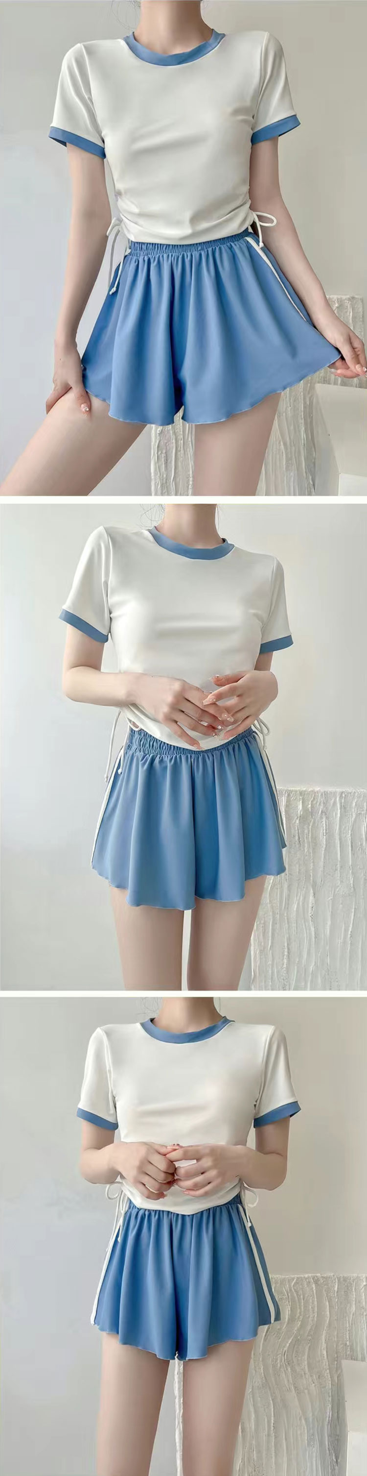 3点セット レディース水着 体型カバー 女性 みずぎ 着やせ 大人 スクール水着 トップス パンツ セパレート スイムウェア レデイース 水着 タンキニ ミセス おしゃれ スイミング プール 水遊び 記念写真 パンツスーツ 上下セット セットアップ 半袖