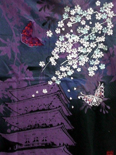 絡繰魂　カラクリ魂 　和柄 梨地　半袖ポロシャツ 五重塔に桜蝶刺繍　KARAKURI