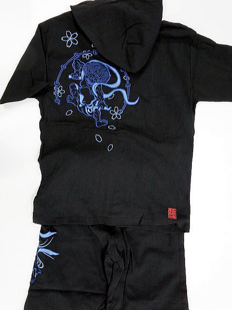 絡繰魂 カラクリ魂 和柄 半袖パーカー・ハーフパンツ上下セット風神雷神刺繍 KARAKURI