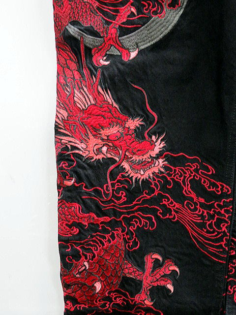 絡繰魂・粋 　デニムパンツ　和柄　月光双龍　カラクリ魂