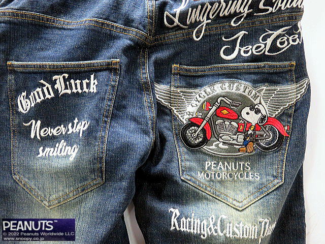 Flag Staff × PEANUTS　SNOOPY BIKE刺繍デニムパンツ　フラッグスタッフ × スヌーピーコラボ