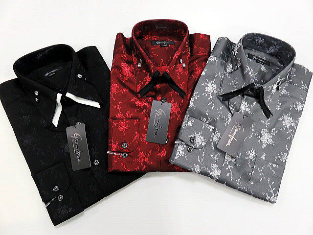 ドレスシャツ　衿ラインストーン　　日本製