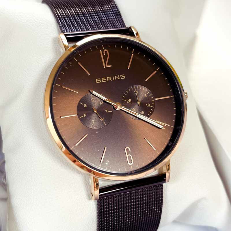 高上屋の【クーポンで最大30%OFF】【未使用品】腕時計 メンズ レディース ベーリング BERING 日本限定モデル おしゃれ LUXE BROWN Changes 14240-265 クォーツ 電池式 防水 曜日 日付 アナログ 大人 交換ベルト付属 レザーベルト ステンレスベルト 40mm プレゼント 父の日｜アングル3