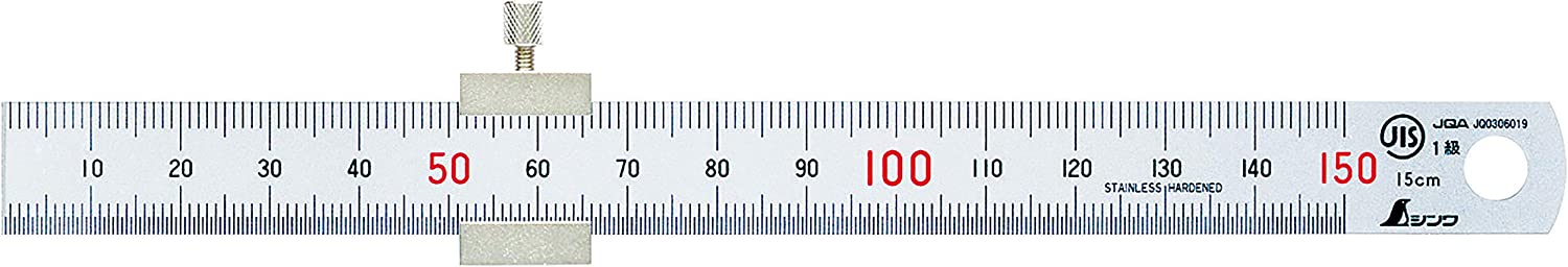 シンワ測定 直尺 シルバー ストッパー付き 15cm 76751 赤数字入 JIS