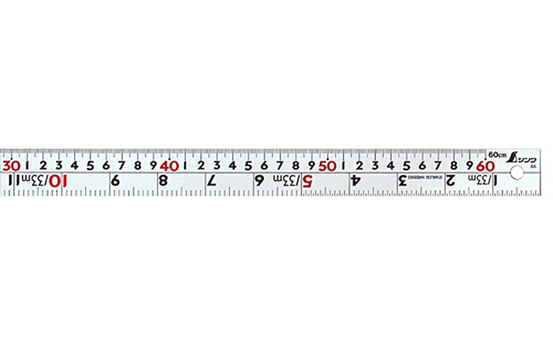 シンワ測定 直尺 シルバー 60cm 併用目盛 W左基点 cm表示 赤数字入 13204