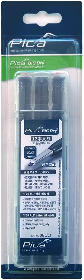 Pica ピカマーカー 6030/SB/03 BIG Dry 替芯 黒 2B・12本入・2×5mm平芯・建築用シャープペンシル専用・..