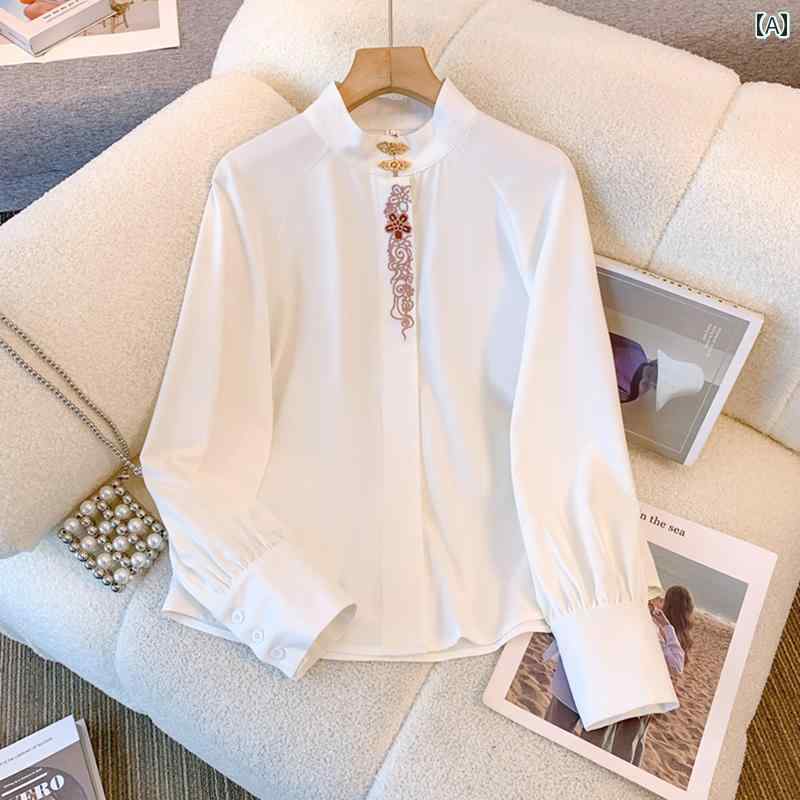 レディース トップス エキゾチック スカート 付き アンティーク 女性 中華風 秋冬 長袖 黒 スタンドカラー シャツ