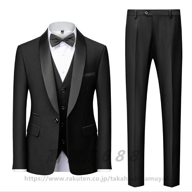 タキシード3点セット メンズ紳士服　メンズスーツセットアップ　ジャケット+パンツ+ジレベスト3点セット 大きいサイズあり　おしゃれビジネススーツ 結婚式 二次会 パーティー フォマール衣装 司会者舞台演出服 11色 S M L XL 2XL 3XL 4XL 5XL 6XL