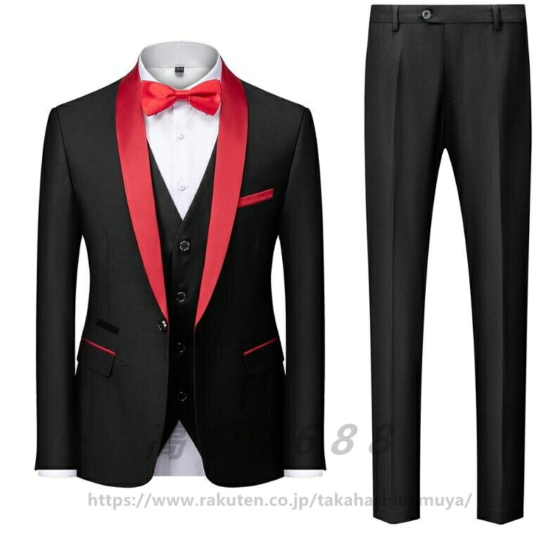 タキシード3点セット メンズ紳士服　メンズスーツセットアップ　ジャケット+パンツ+ジレベスト3点セット 大きいサイズあり　おしゃれビジネススーツ 結婚式 二次会 パーティー フォマール衣装 司会者舞台演出服 11色 S M L XL 2XL 3XL 4XL 5XL 6XL