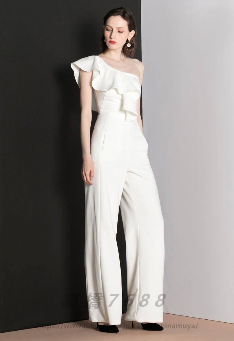 パンツドレス 結婚式 パーティードレス 演奏会 二次会 キレイめ オールインワン パーティー 入学式 卒園式 大きいサイズ 母 パンツ お呼ばれ 20代 30代 40代 パンツスタイル ロングドレス ホワイト 白