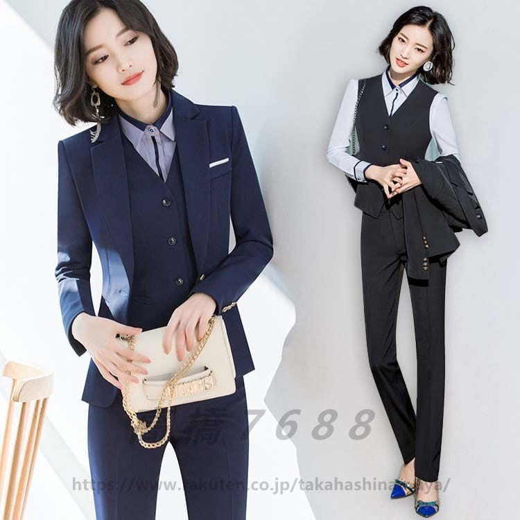 4点セット スーツセット セットアップ スーツ レディース 上下セット スーツ ジャケット ベスト シャツ ワイシャツ 長ズボン スカート 無地 2色選べる通勤 おしゃれ ファッション 面接 入学式 卒業式 冠婚葬祭 OL 仕事 オフィス フォーマルウェア