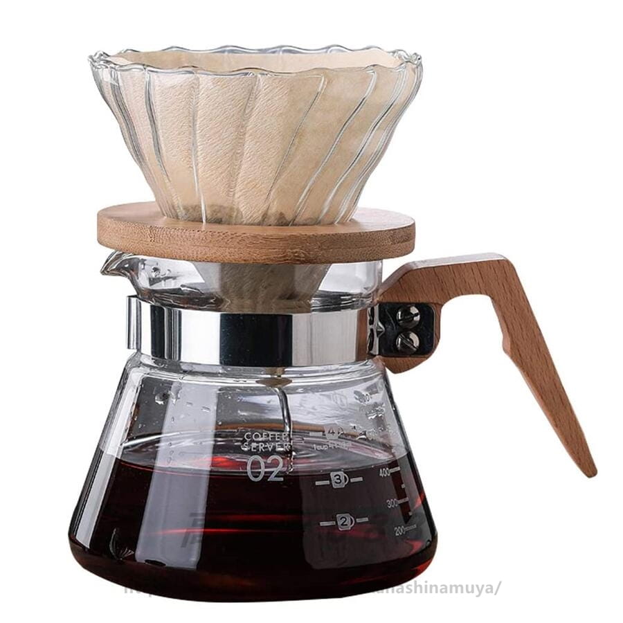耐熱ガラス コーヒーサーバー ドリッパー セット ペーパードリップ ポット 耐熱 木製ハンドル 木製フタ..
