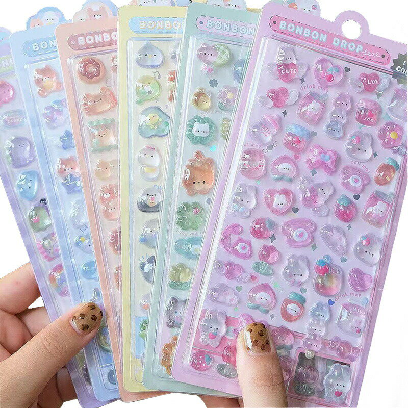 シール 可愛い ぷく ぷく 立体 泡ステッカー 3D ステッカー キラキラ デコ ぷっくり ぷくぷく DIY用 手帳用 手作り 貼り付け スマホケース 水筒 ペン 装飾用 手芸用品 ご褒美シー ル 贈り物 子供 女の子のサムネイル