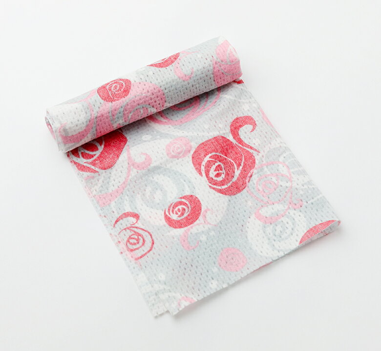 紙おしぼり リトルローズピンク丸型 150本