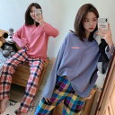 パジャマ ルームウェア レディース 春秋 長袖 パジャマ 綿ルームウェア チェック柄 大きいサイズ 上下セット 可愛い パジャマ 女性 部屋着 寝巻き 3色