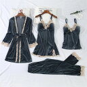4点パジャマ ルームウェア レディース ベルベット 秋冬 レース パジャマ 可愛い ルームウェア 女性 部屋着 寝巻き ランジェリーオシャレプレゼント