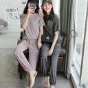 2点パジャマ ルームウェア レディース 春夏 半袖パジャマ 薄手 ルームウェア ロングパンツ上下セット 無地 快適パジャマ 部屋着 寝巻き オシャレ 可愛い