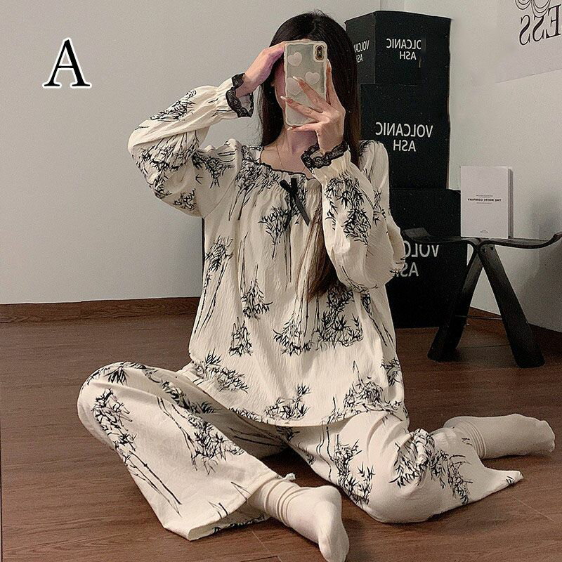 【送料無料】レディースルームウエア おしゃれ 長袖 春 秋 前開き 部屋着 寝巻き 竹柄 パジャマ ルームウェア かわいい きれいめ パジャマ レディース 誕生日 入院も 出産祝い 長ズボン 上下セット プレゼント ギフト M L XL 2XL