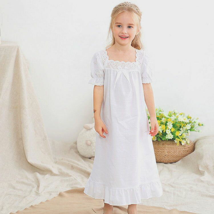 親子パジャマ 夏 半袖 レデイース ネグリジェ ワンピース お姫様 白 オシャレ ルームウェア ナイトウェア 部屋着 寝巻き カジュアル ゆったり