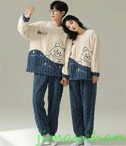 【送料無料】ペア パジャマ 冬 モコモコパジャマ カップル ルームウェア 長袖 上下セット 可愛い パジャマ お揃い 夫婦 もこもこ パジャマ レディース カップル