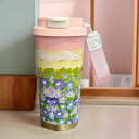 蓋 サーマルコーヒーカップ フラワーパターン断熱タンブラー 安全なスナップ閉鎖とポータブルデザイン 500ml ホットまたはコールド飲料用 人気リークプルーフコーヒータンブラー