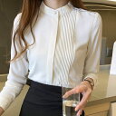スタンドカラー 長袖 シャツ ス レディース ブラウス 白シャツ 個性的 春 秋 裾イン 前開き シフォン ボタン カラバリあり ホワイト グリーン 無地 サイズ豊富 S M L XL LL 2XL 3L 薄手 オフィス 学校 式典 イベント 旅行 1枚で
