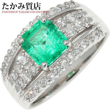 指輪 リング Pt900 コロンビア産エメラルド1.59ct ダイヤ0.60ct 12号 中古 新品仕上げ