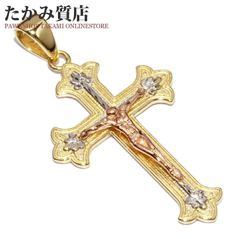 ペンダントトップ K18YG/K18WG/K18PG ロザリオ クロス 十字架
