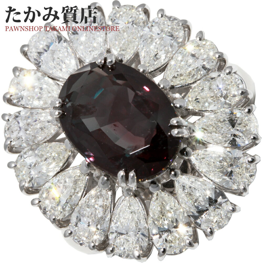 アレキサンドライト 指輪 Pt900 アレキサンドライト4.728ct ダイヤ3.56ct 12号