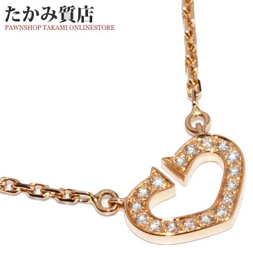 カルティエ K18PG ダイヤ17P(0.09ct) Cハートネックレス SM B7008400 ペンダントネックレス