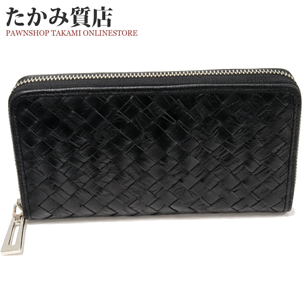 ラウンドファスナー長財布(小銭入れあり) マット加工クロコダイル 黒 メッシュ