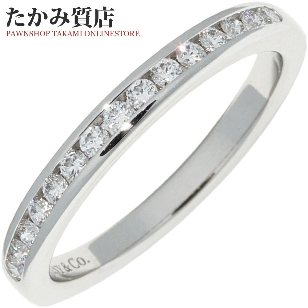 ティファニー 指輪 Pt950 ダイヤ15P(0.15ct) ハーフサークルチャネル セッティングウェディングバンドリング 幅2ミリ 約8号のサムネイル
